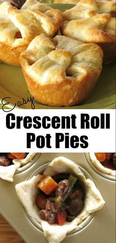 several different types of pies with the words crescent roll pot pies on them