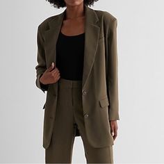 Brand New, Never Worn! Size Is M/L Pit To Pit: 24.5” Approximately 34” Long Green Oversized Blazer For Workwear, Trendy Oversized Green Blazer, Trendy Green Relaxed Fit Blazer, Green Suit For Women, Olive Green Suit, Elbow Patch Blazer, Gold Blazer, Herringbone Blazer, Sleeveless Suit