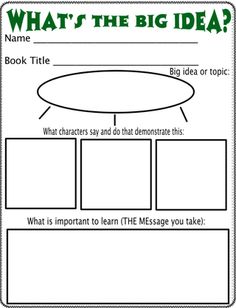 the big idea worksheet for students to use in their writing and reading skills