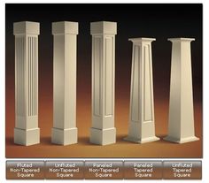 four different types of white columns on a black background with the words, architectural design and construction