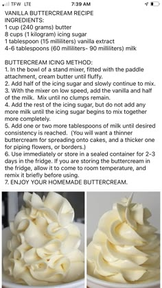 the recipe for vanilla buttercream is shown here