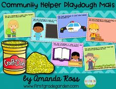 community helper playdough mats with images of children and their favorite things to read