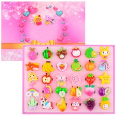 two pink trays filled with lots of different types of magnets