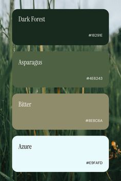 an image of the color palettes for dark forest, asparagus and bitter