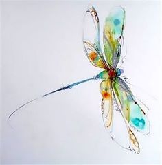 a watercolor drawing of a dragonfly on white paper