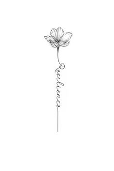 a single white flower with the word love written in cursive writing on it