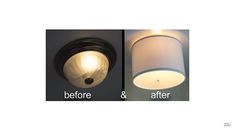 before and after photos of a light fixture