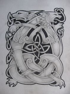 a tattoo design with an animal on it's head and two snakes in the middle