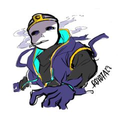 a drawing of a cat wearing a purple jacket and yellow hat with the words panda on it