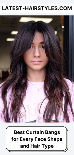 curtain-bangs-for-long-hair Rambut Brunette, Haircut Medium, Trendy Hair, Long Layered Hair