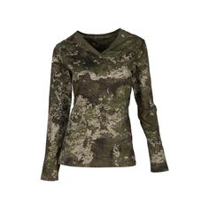 The SHE Outdoor 60/40 V-Neck Long-Sleeve T-Shirt for Ladies is your all-purpose, everyday camo T-shirt for women that looks great whether you're hunting or taking care of business in townbecause it's cut just for the female form. In addition to the hourglass cut, this SHE Outdoor shirt sports set-in long sleeves, a long cut to stay tucked in, and a ribbed V-neck for added comfort. 60% polyester/40% cotton. Machine wash. Imported.   60% polyester/40% cotton  Hourglass cut  Long sleeves  Ribbed V- Shirt For Ladies, Hunting Women, Womens Camo, Camo Shirts, Outdoor Shirt, Hunting Clothes, Outdoor Woman, Embroidered Top, Outdoor Gear