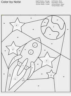 the color by note is an image of a space shuttle with stars and planets on it