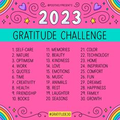 a pink and blue poster with the words,'2012 gratitude challenge'on it