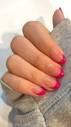 Hot Pink Gel X Nails, Cute Hot Pink French Tip Nails, Hot Pink Nails With Design Summer French Tips, Hot Pink Star Nails, Hot Pink Homecoming Nails, Nail Ideas Acrylic Pink, Cerise Pink Nails, French Tips Hot Pink, Pink French Tip Manicure