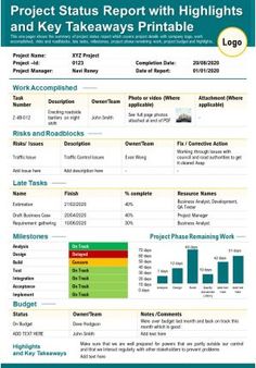 the project status report with highlights and key takeaways for printable workflow