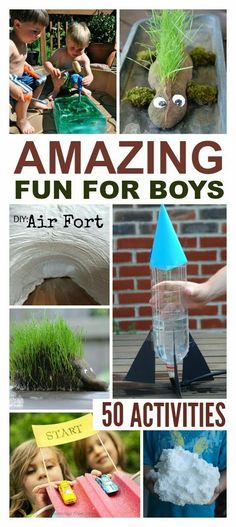 the cover of amazing fun for boys's 50 activities