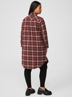 FIT Model is 5'8” wearing size 1. . Measures 44” from shoulder (size 2). Midi silhouette. . MATERIALS + CARE Cotton flannel woven fabric. . 100% cotton. Machine wash cold. Line dry. . Imported. DETAILS Collared neckline. . Long sleeves. The best plus size women's Flannel Midi Shacket Outerwear in cookie plaid wild ginger made of flannel. Torrid is your destination for cozy fall and winter clothes to keep you warm and comfortable. Cotton Flannel Shirt For Fall Daywear, Wild Ginger, Flannel Women, Fitted Wedding Dress, Winter Clothes, Swim Bottoms, Cozy Fall, Bra Cups, Cotton Flannel