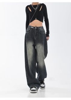 High-waisted jeans are the ultimate card to represent your enthusiasm for the streetwear movement. A wardrobe is incomplete without this timeless pair. DETAILSMaterial: Cotton, PolyesterClosure Type: Zipper Fly Grunge Full-length Jeans For Streetwear, Baggy High Rise Hip Hop Jeans, High Rise Baggy Jeans For Hip Hop, Streetwear Baggy Mid-rise Jeans, Baggy Mid-rise Jeans For Streetwear, Hip Hop Style Full-length Jeans For Spring, Baggy Hip-hop Jeans For Fall, Grunge Baggy Mid-rise Jeans, Dark Wash High Waist Jeans For Streetwear