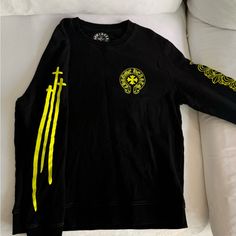 100% Authentic Chrome Hearts. Yellow Crewneck, Heart Sweater, Black And Yellow, Chrome Hearts, Sweaters Crewneck, Black N Yellow, Crewneck Sweatshirt, Crew Neck Sweatshirt, Men Sweater