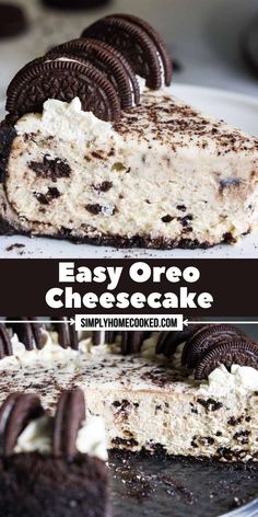 an easy oreo cheesecake with cookies on top