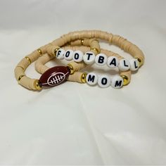 The Perfect Set For The Proud Football Mama In Your Life. Set Of 3 Bracelets Made With Polymer Clay Beads On Elastic Stretch Cord. Never Worn. Cute Bracelet Stacks, Bracelets Business, Homemade Bracelets, Bracelet Stacks, Cute Bracelet, Bracelets Set, Football Mom, Cute Bracelets, Polymer Clay Beads