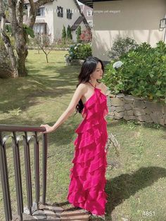 Latin Outfits, 22th Birthday, Gaun Koktail, Pink Ootd, Hot Pink Fashion, Chic Evening Dress, Pink Chiffon, Chiffon Prom Dress, Glam Dresses