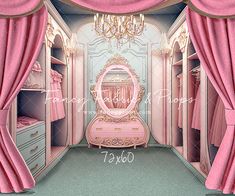 an image of a bedroom with pink curtains and furniture in the room that looks like a princess's bed