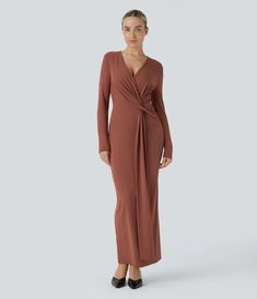 Discover Women’s V Neck Long Sleeve Twisted Split Hem Maxi Casual Dress at Halara, Crowd-Approved Affordable Choices Made For What Moves You. Halara Dress, Maxi Casual Dress, Maxi Dresses Casual, Flowy Dress, Split Hem, Casual Dresses For Women, Women's Dresses, Dress Skirt, Casual Dress