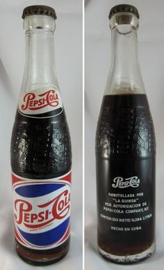 two pictures of pepsi cola bottles side by side, one is black and the other is red