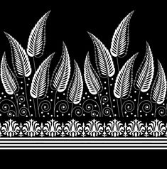 a black and white border with leaves on it