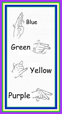 blue, green, yellow and purple pictures with hands pointing at each other in different directions