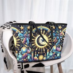 Celestial Crescent Moon Tote Bag-MoonChildWorld Goth Purse, Gothic Purse, Gothic Bag, Witchy Fashion, Faux Leather Belts, Easy Organization, Halloween Bags, Stylish Sunglasses, Leather Belts