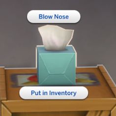 an image of a tissue dispenser with the words blow nose put in inventory