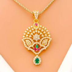 dressy-gorgeous-22k-gold-cz-pendant Cz Pendant, Gold Stone, 22k Gold, Exquisite Design, 6 Inches, Timeless Elegance, Cubic Zirconia, Jewelry Collection, Everyday Wear