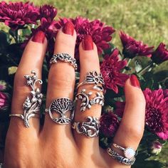 Flower Rings, Bohemian Jewellery, Nail Ring, Leaf Flower, Nail Jewelry, Bohemian Rings, Cute Rings, Hand Jewelry, Trend Fashion