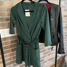 Zara Trafaluc Suede Emerald Romper (Skort). New With Tags. Never Worn. Casual Jumpsuits And Rompers For Going Out In Fall, Casual Belted Jumpsuits And Rompers For Night Out, Casual Jumpsuits And Rompers For Date Night In Fall, Casual Fall Jumpsuits And Rompers For Date Night, Casual Zara Jumpsuits And Rompers For Night Out, Casual Spring Jumpsuits And Rompers For Going Out, Spring Workwear Jumpsuits And Rompers, Short Length, Casual Green Zara Jumpsuits And Rompers, Zara Green Casual Sundress