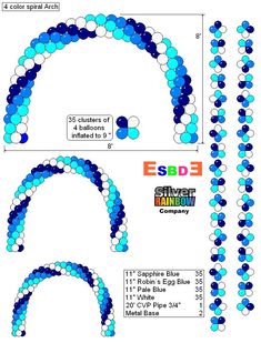 the blue and white beads are arranged in an arch, as well as two smaller circles