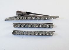 "For sale is a lot of 3vintage hair pins. The pins are silver toned metal with clear rhinestones decorating the top. Great for weddings, special occasions, or any time! A beautiful hair piece to compliment that special hair style.  The bobby pins measure 1 3/4\" the hair clip measures 2 1/2\".  New treasures added all the time. Check back often!" Vintage Hair Pins, Bobby Pin Hairstyles, Vintage Hair, Vintage Hairstyles, Hair Piece, Clear Rhinestones, Hair Clip, Bobby Pins, Beautiful Hair