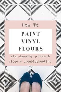 a pair of blue shoes with the words how to paint vinyl floors