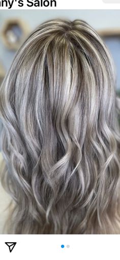 Mixing Blonde And Grey Hair, Grey Blending For Brown Hair, Grey Hair Highlights Lowlights, Silver Hair With Lowlights, Grey Blending Highlights Blondes, Grayish Blonde Hair, Greyish Blonde Hair, Blonde Hair With Grey Highlights, Grey Transition