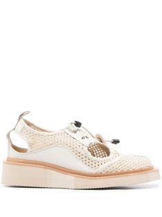 beige interwoven design almond toe contrasting panel detail cut-out detailing pull-tab at the heel branded insole 40mm low platform heel drawstring fastening This piece comes complete with a protective dust bag. Henrik Vibskov, Balenciaga Track, Office Bag, Fine Watches, Dolce E Gabbana, Platform Heel, Custom Watch, Summer Beach Wear, Derby Shoes