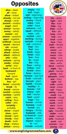 three different types of opposites and opposites words on colorful paper with the same color scheme