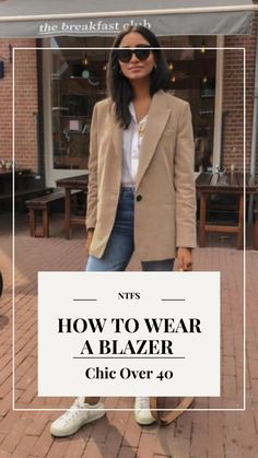 Blazer And Jeans Outfit Women, Khaki Blazer Outfit, Tan Blazer Outfits, Black Blazer Casual, Black Blazer With Jeans, Best Outfits For Women, Blazer Outfits Women, Jeans Blazer Outfit, Moda Over 40