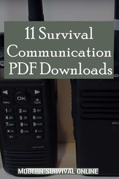 two walkie talkies sitting next to each other with the text 11 survival communication pdf