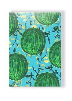 a painting of watermelons on a blue background