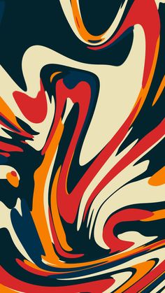 an abstract painting with red, yellow and blue colors in the form of swirls