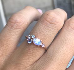 Moonstone Ring Moonstone Engagement Ring Mothers Ring Mom Rose Gold Moonstone Ring, Sapphire Cluster Ring, Sister Rings, Engagement Bride, Ring Moonstone, Ring Sapphire, Buying An Engagement Ring, Bling Wedding, Alexandrite Ring