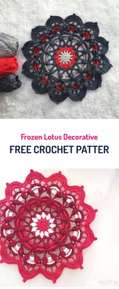 two crocheted dois with the text frozen lotus decorative free crochet pattern