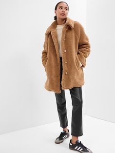 Sherpa Coat | Gap Factory White Pea Coat, Gap Denim Jacket, Denim Trench Coat, Sherpa Coat, Teddy Coat, Gap Jacket, Womens Parka, Striped Jacket, Gap Jackets