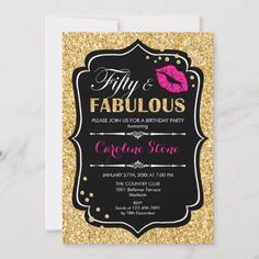 a black and gold glitter sweet sixteen birthday party card